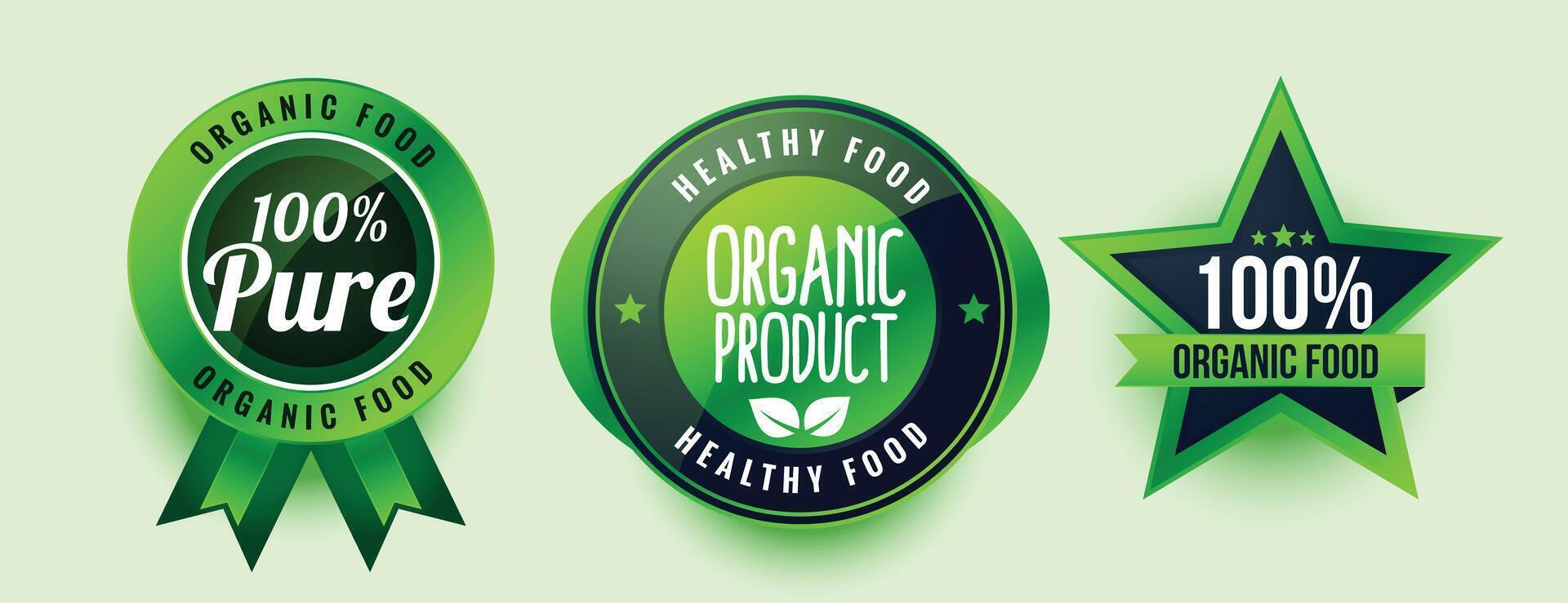 collection of eco friendly organic product green label or badge design vector