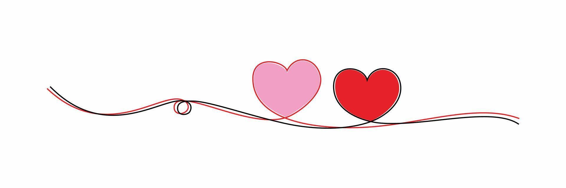 wo hearts icon with watercolor spot. Two outline hearts linked each other. Two hearts design element. vector