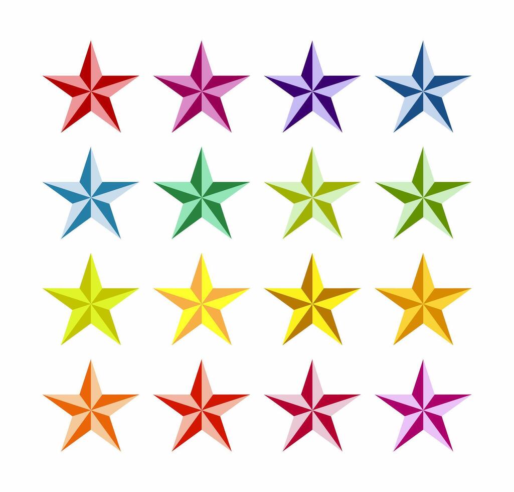 conjunto de vistoso estrellas en blanco antecedentes. multicolor cinco puntas estrellas recopilación. vector