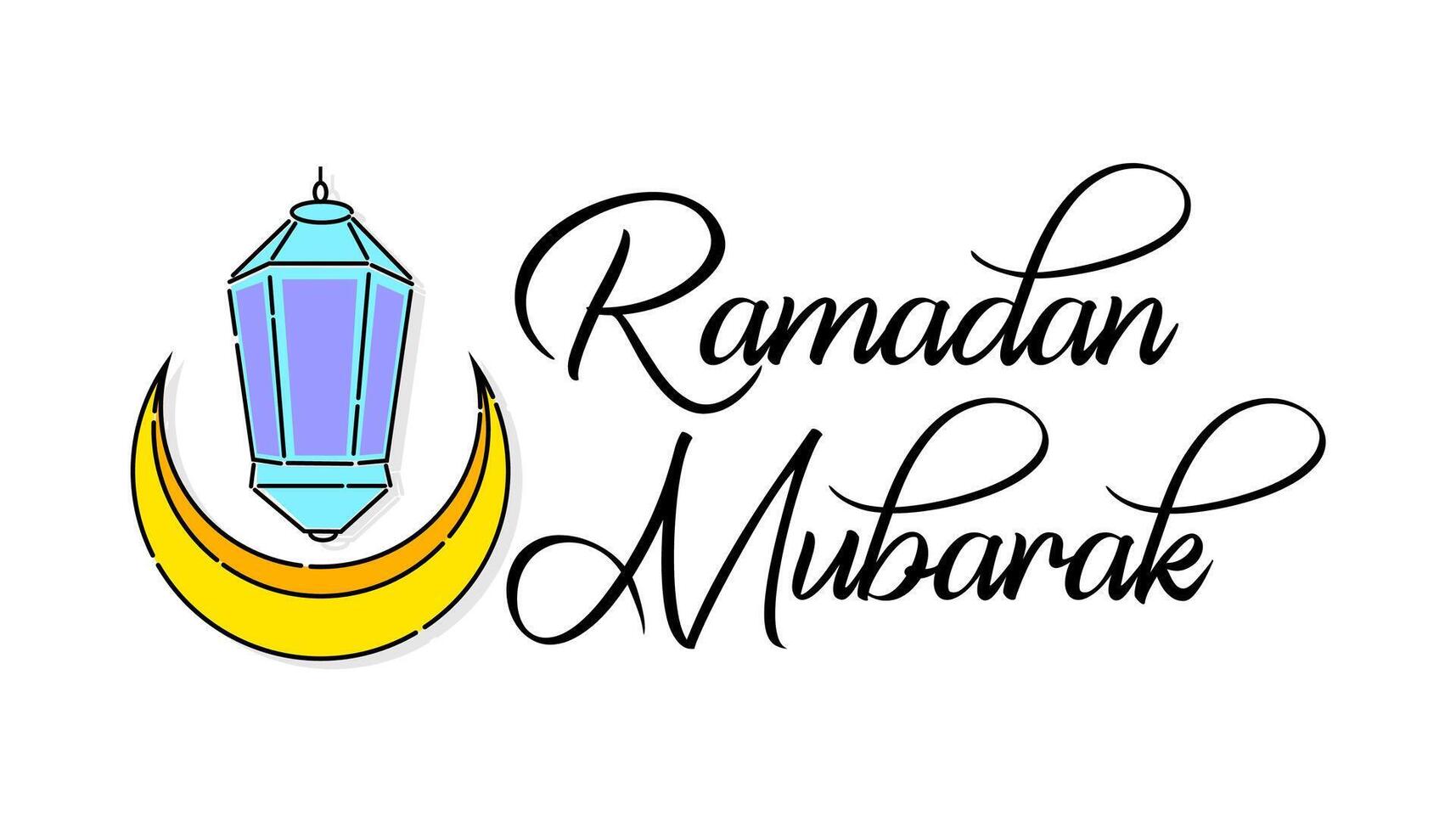 Arabian lantern and crescent with text Ramadan Mubarak. Islamic greeting design element for banner, card, poster, cover, and many more. vector