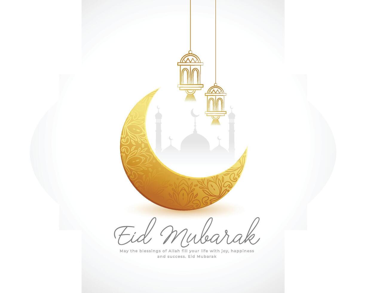 eid Mubarak saludo tarjeta con dorado Luna diseño vector