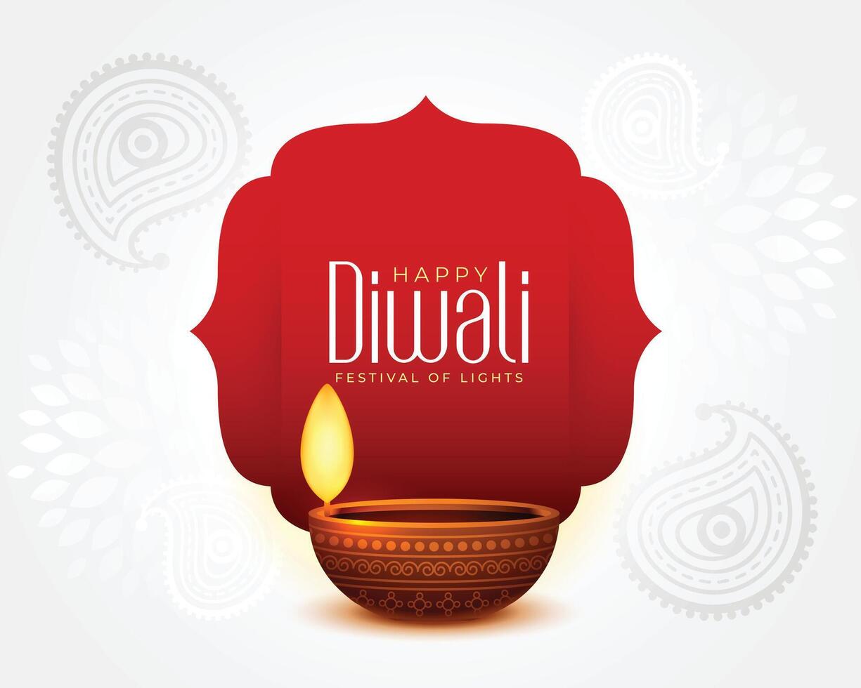 indian festival happy diwali wishes card with realistic diya vector