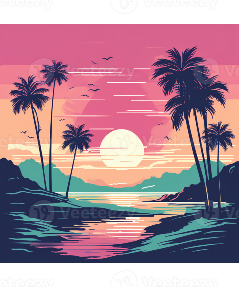 ai gegenereerd retro zonsondergang t-shirt ontwerp png