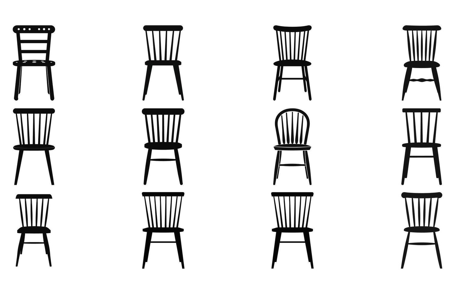 Wooden chairs silhouette, Chair silhouettes, Wooden modern chairs silhouette, Wooden chairs vector set