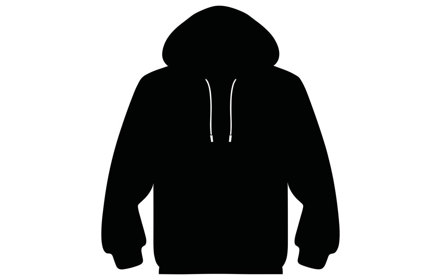 Silhouette of hoodie, Vector Hoodie Black and White Sleeves Streetwear Fashion Silhouette,