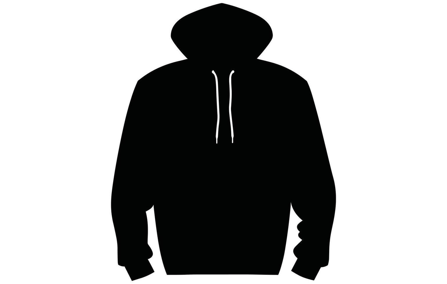 Silhouette of hoodie, Vector Hoodie Black and White Sleeves Streetwear Fashion Silhouette,