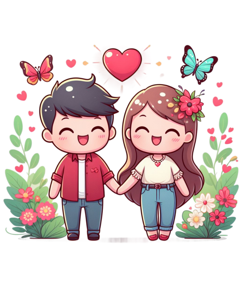 AI generated Free Love Cartoon Couple Character Illustration tshirt design Elements PNG
