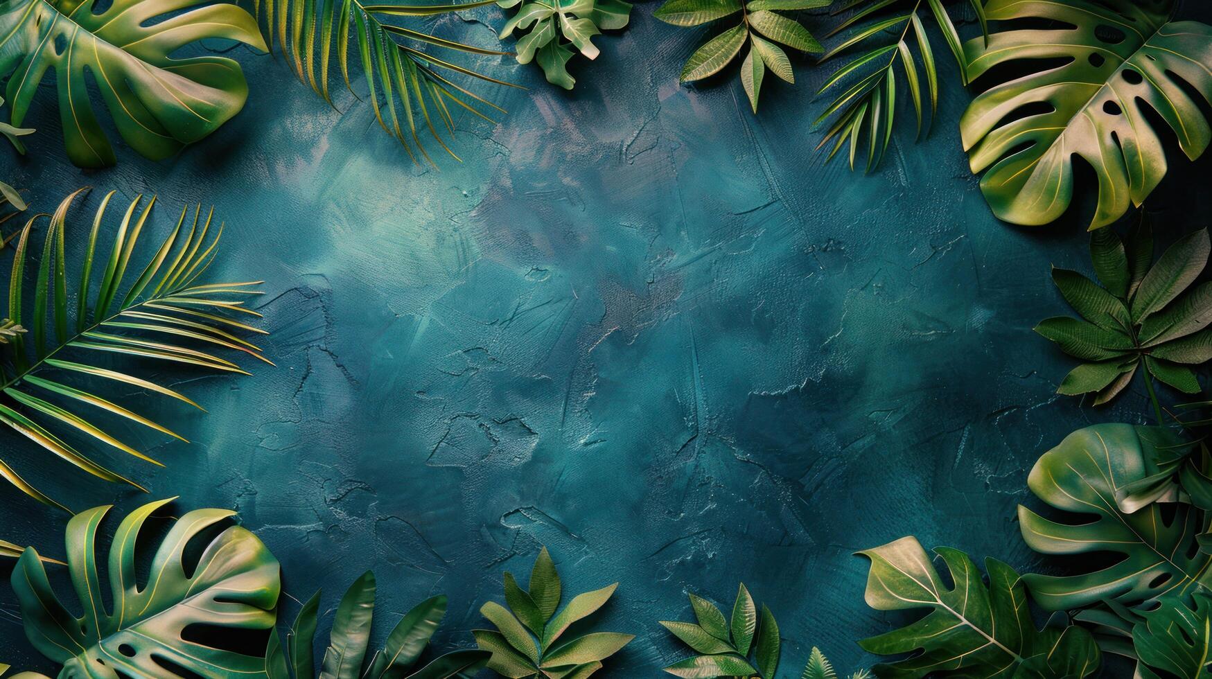 AI generated Tropical summer backdrop with space for text, top view in a flat lay style. photo