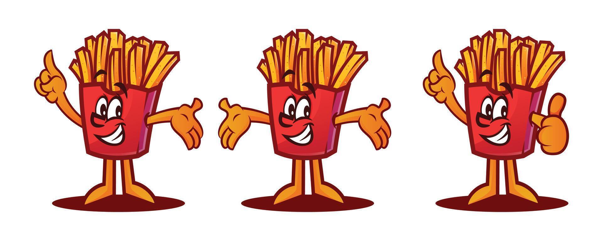 francés papas fritas rápido comida mascota en dibujos animados estilo. vector ilustración