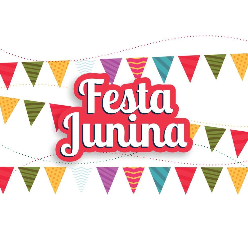 vistoso festa junina festivo tarjeta con fiesta banderas vector