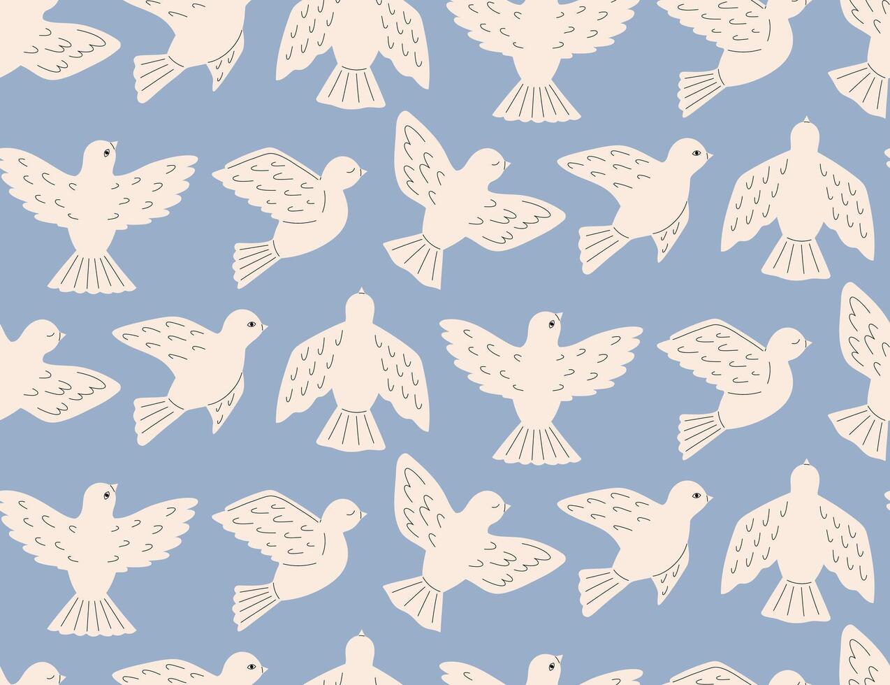 Dove of peace seamless pattern. International Day of Peace. Peace and love, freedom, no war concept. Pacifism symbol. Vector illustration in flat hand drawn style