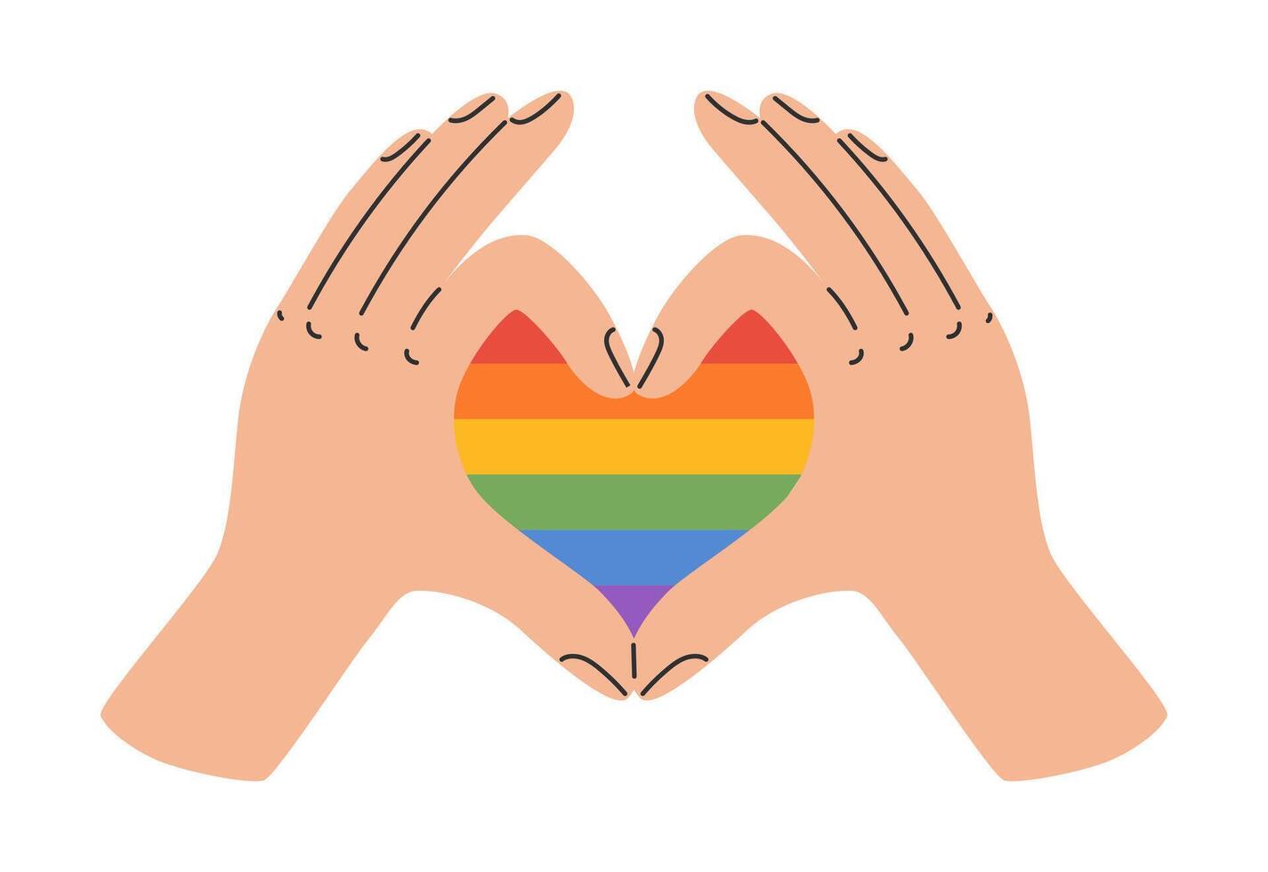 LGBT heart hands showing love. LGBTQ pride community. Rainbow elements. Vector illustration in hand drawn style