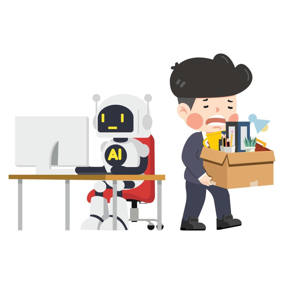 Artificial Intelligence Replace Human Employee vector