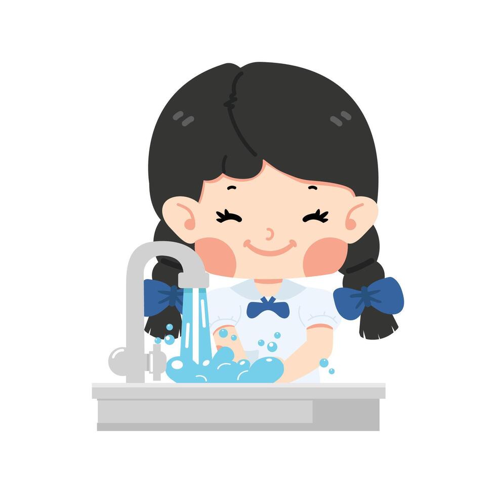 Cute Girl washing  hands in sink cartoon vector
