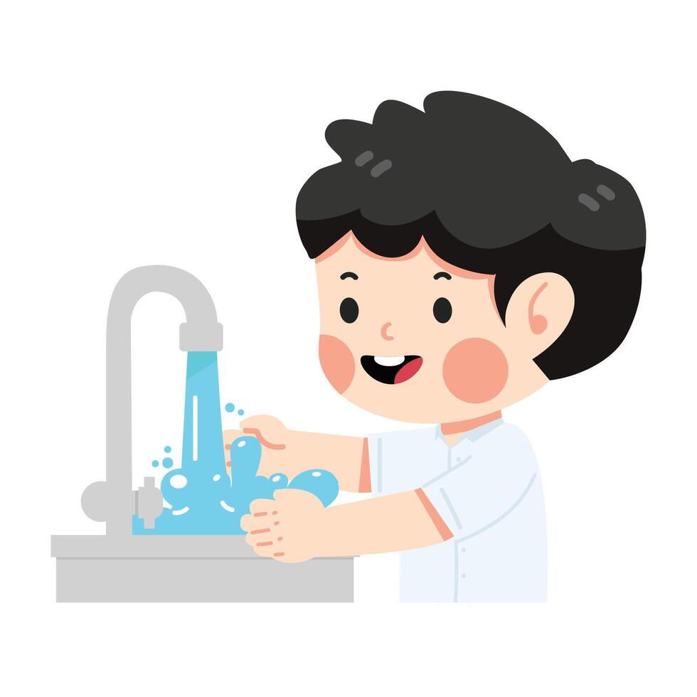 Boy Student washing hands in sink vector