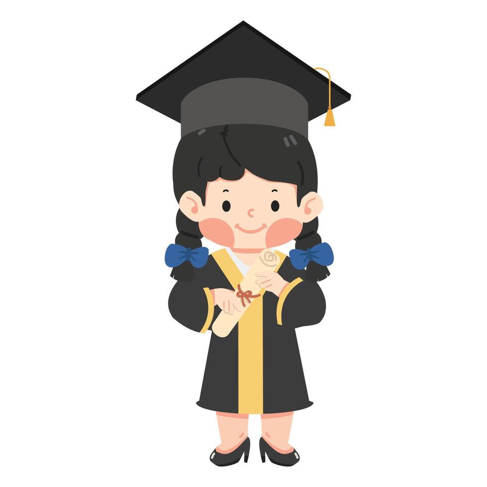 happy Kid girl in graduation clothes vector