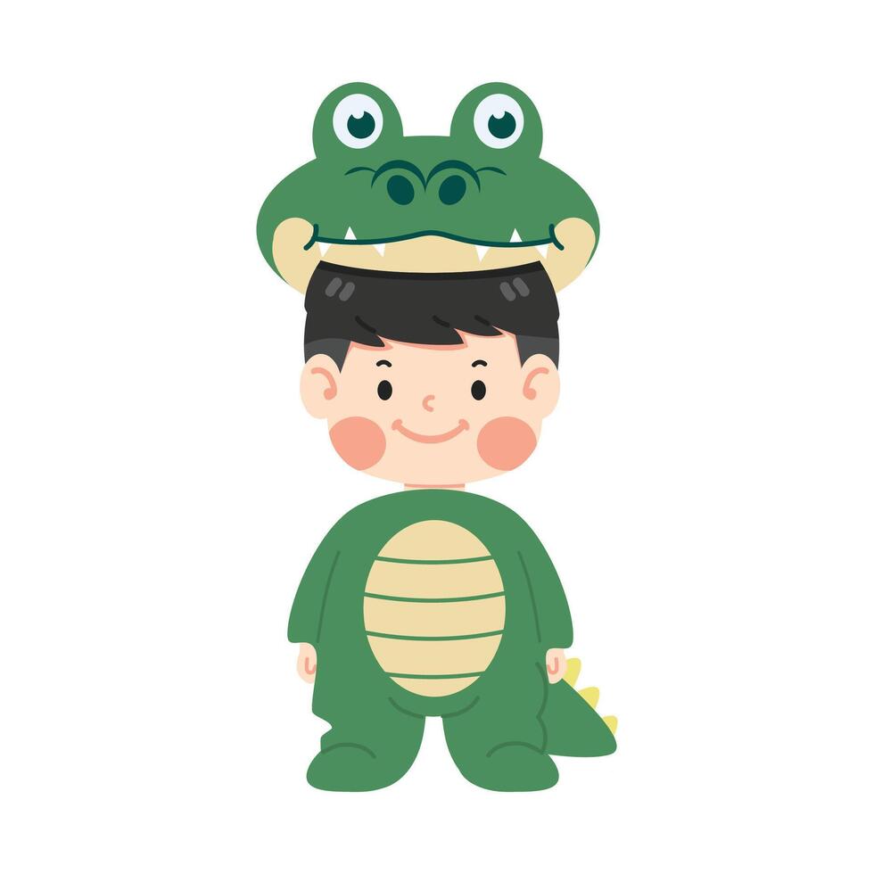 Cute boy in crocodile costume cartoon vector