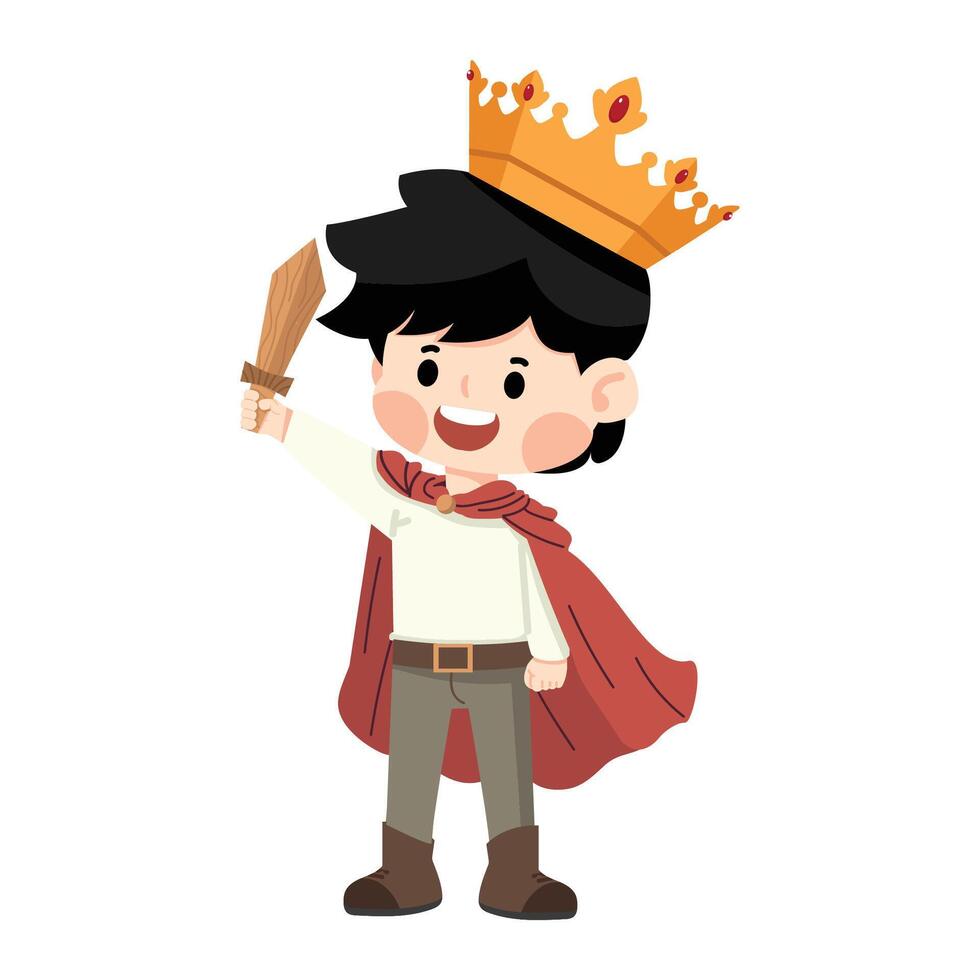 Boy with a wooden sword and a cape vector
