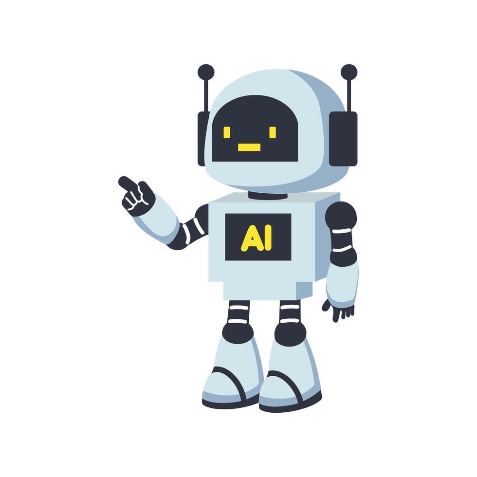 Cute robot character assistant finger point vector