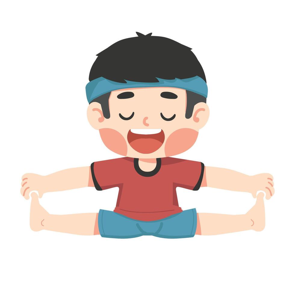 Kid boy meditating practicing yoga vector