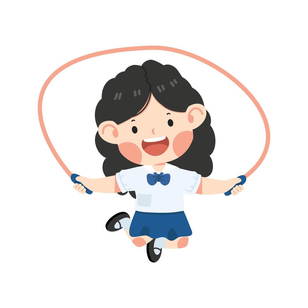 Happy cute girl kid jumping rope vector