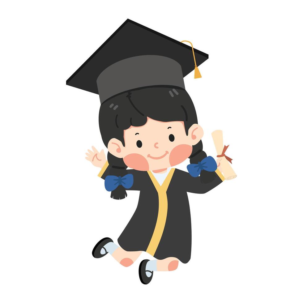 Kid girl student jump and feel happy because graduate vector