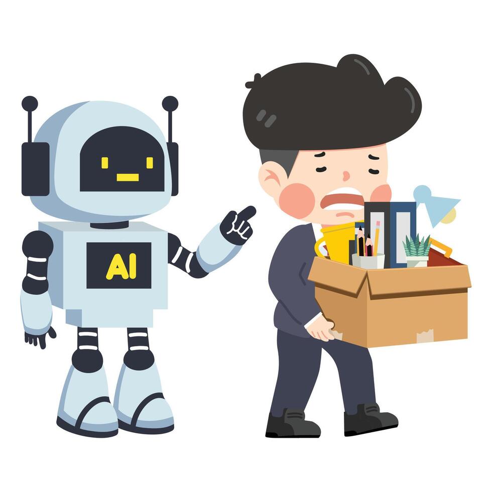 Business Man lost her job due to robot vector