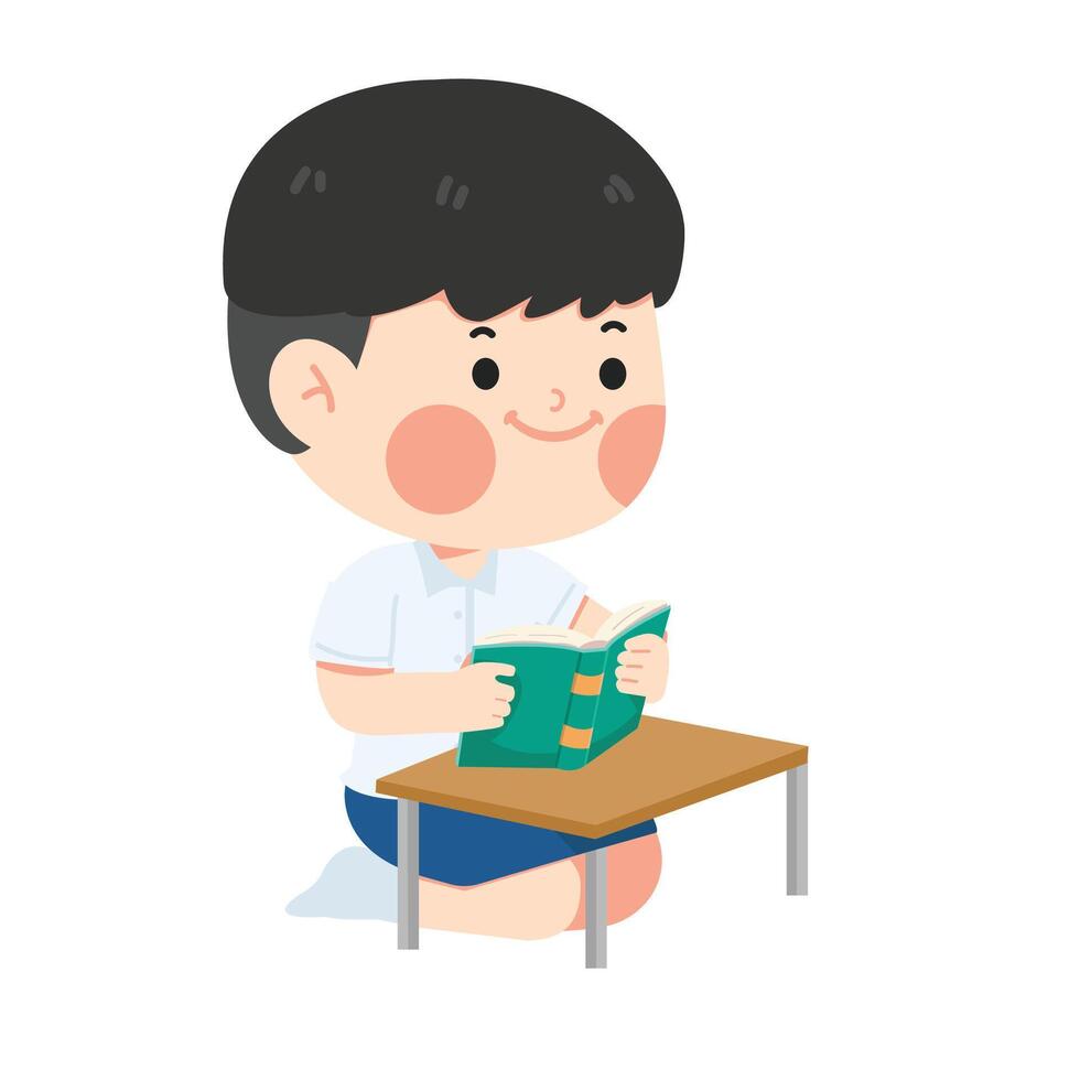 student boy sitting reading a book vector