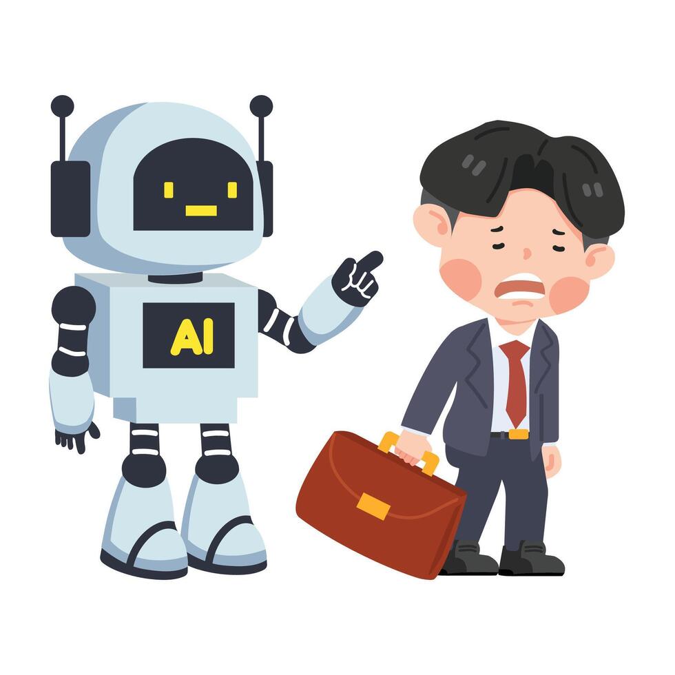 businessman Replacement of job by robot cartoon vector