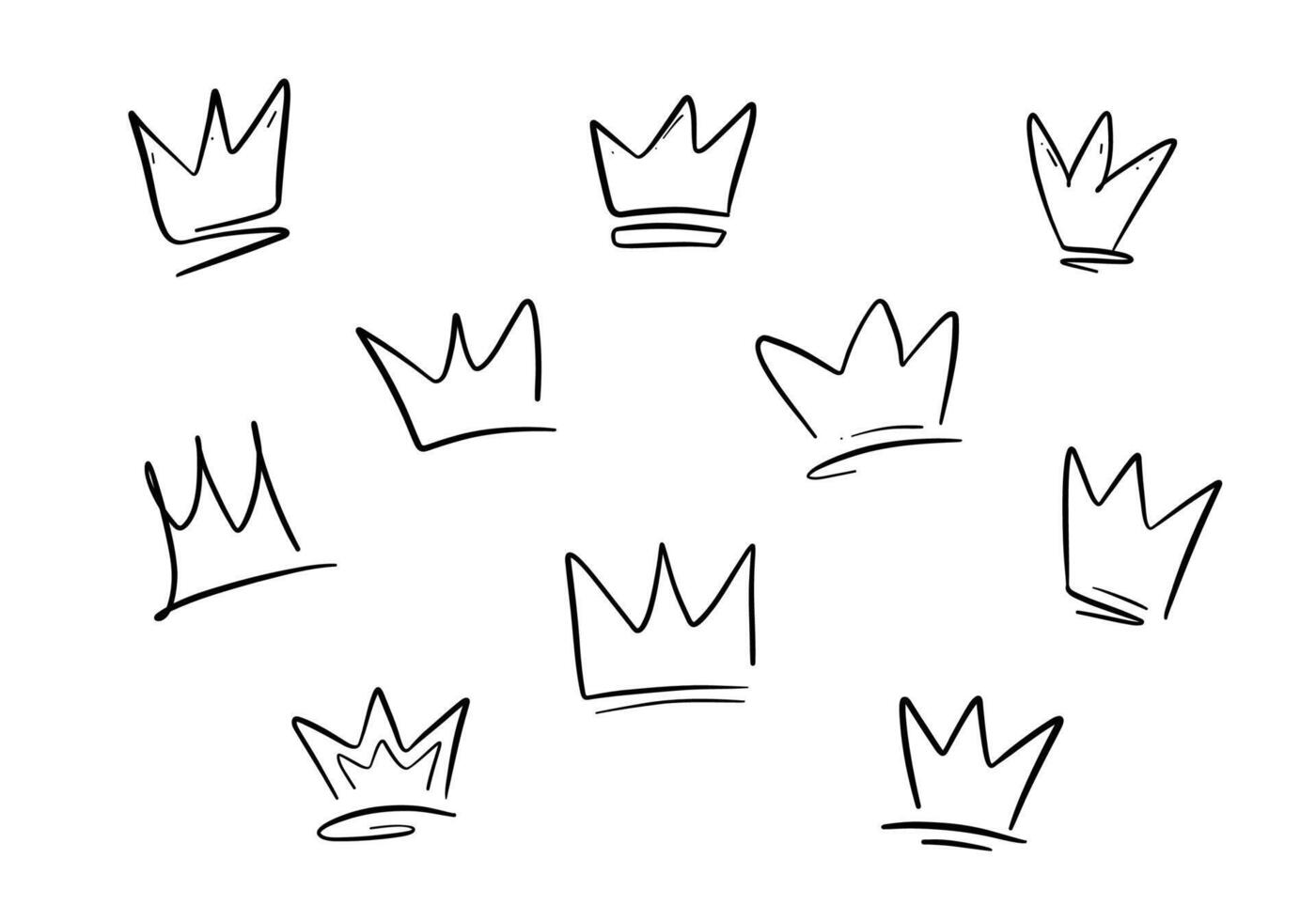 Collection of Crown doodle hand drawing outline vector