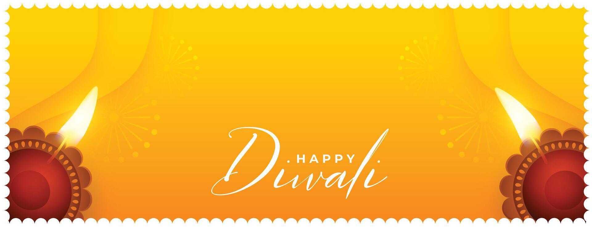 happy diwali religious banner with realistic oil lamp design vector