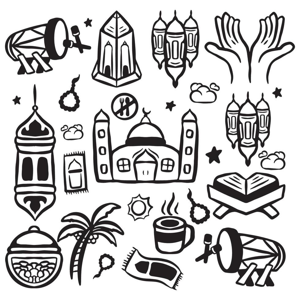 Ramadan Kareen Set Doodles vector