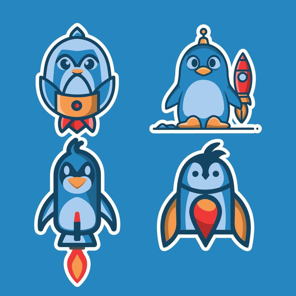penguin with rocket Set vector logo
