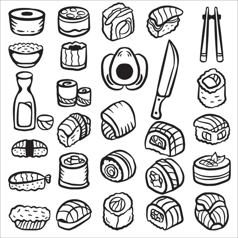 Sushi Set Doodles vector