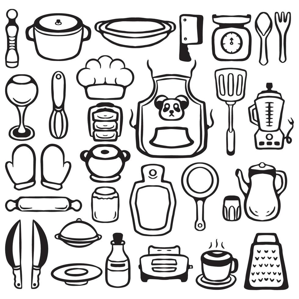 Kitchen Set Doodles vector