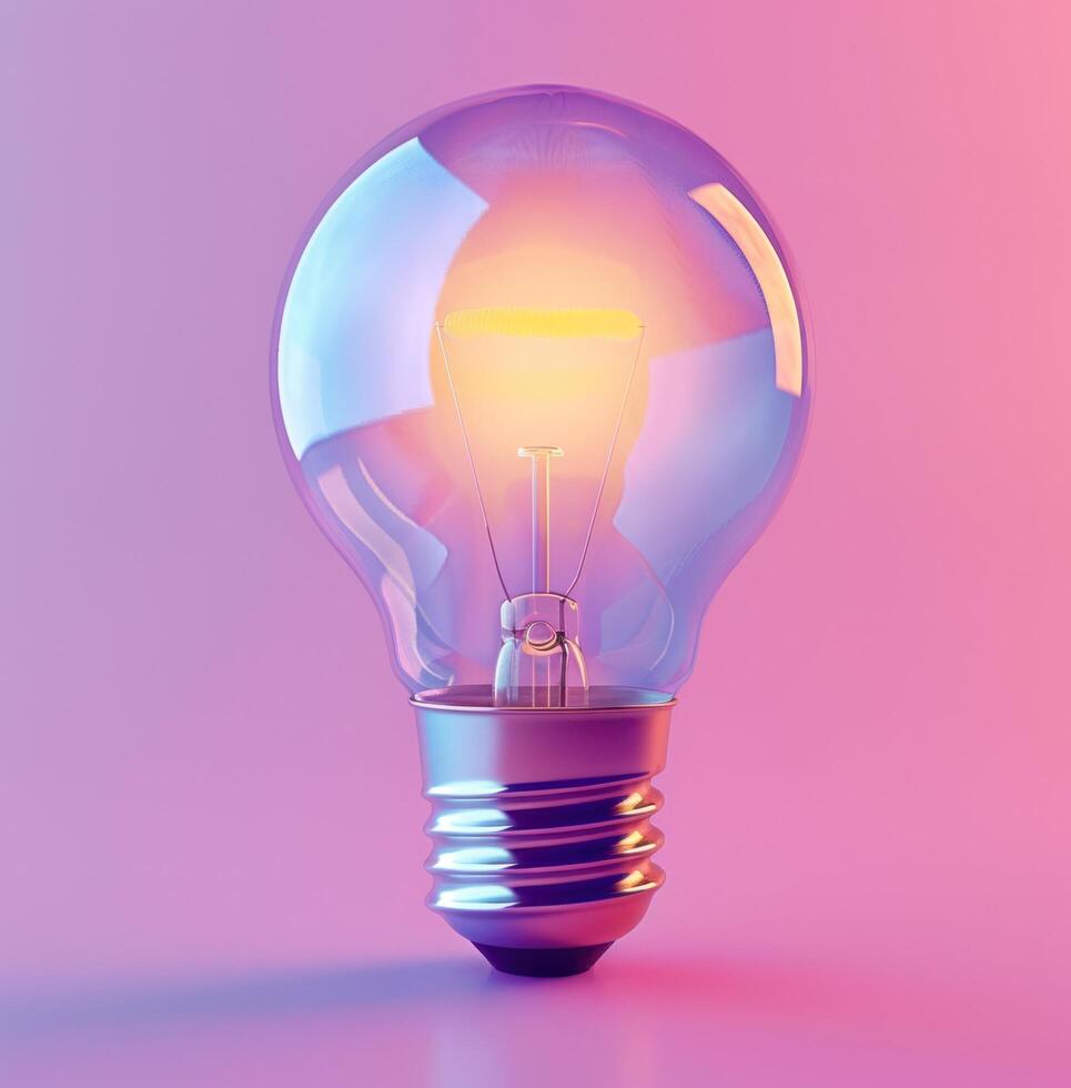AI generated Illuminated Light Bulb on Purple Gradient photo