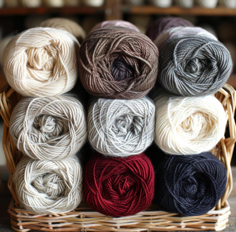 AI generated a basket filled with yarns in various colors photo