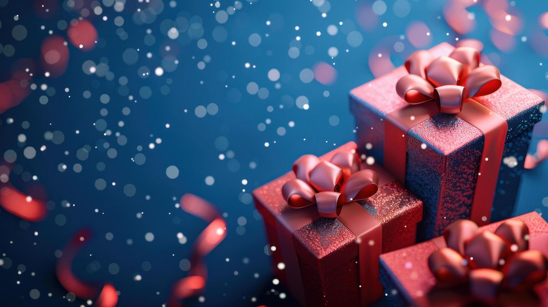 AI generated holiday greetings with gift boxes on a blue background. photo