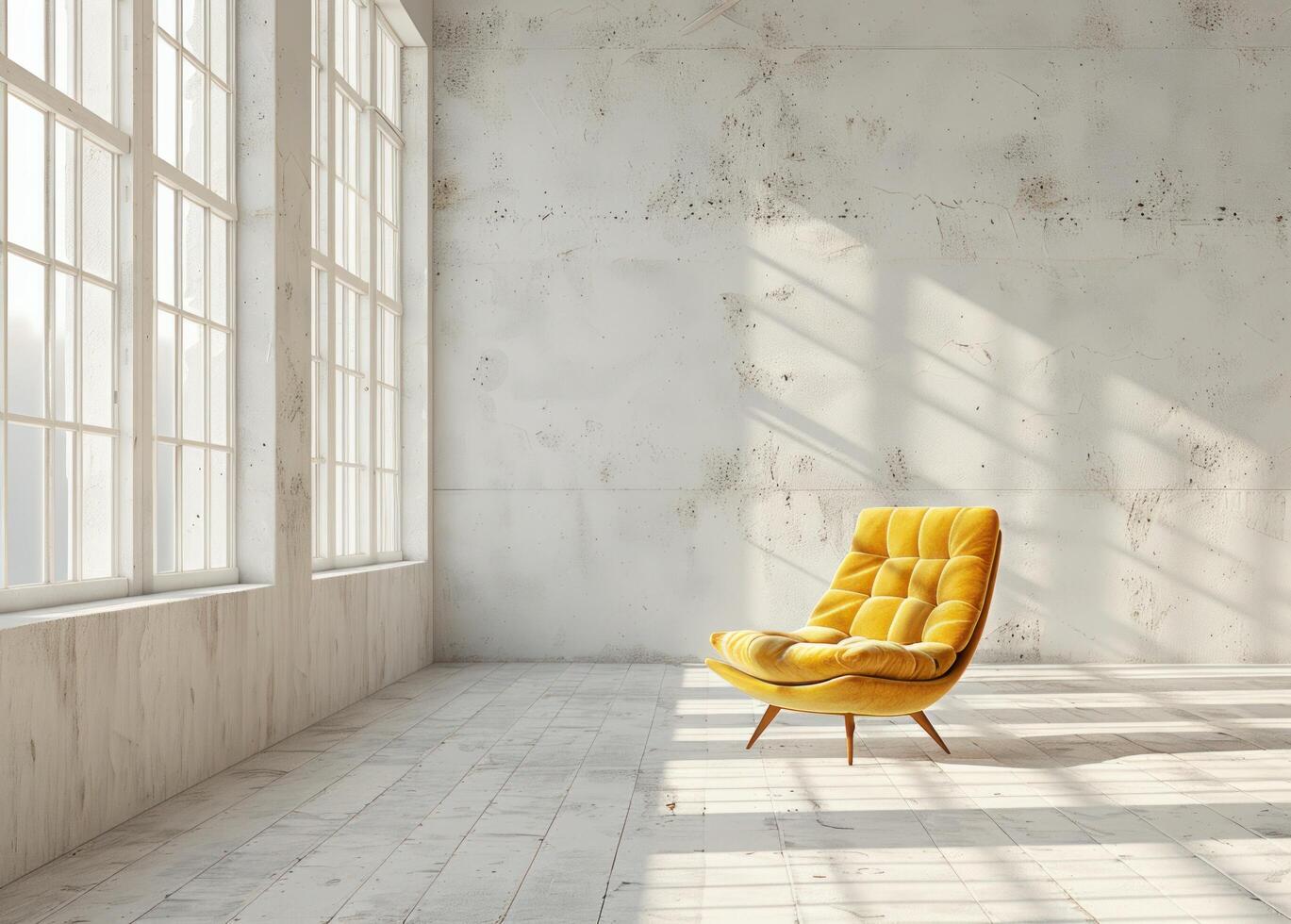 AI generated an empty white room with yellow chair photo