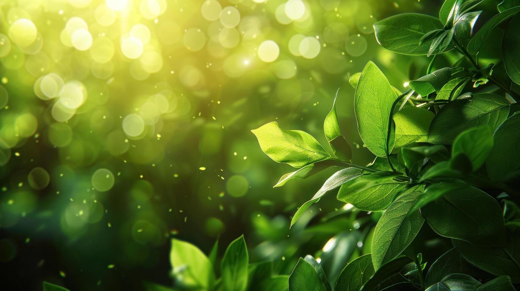 AI generated A vibrant, healthy green bio backdrop featuring abstract blurred foliage, bathed in bright summer sunlight photo