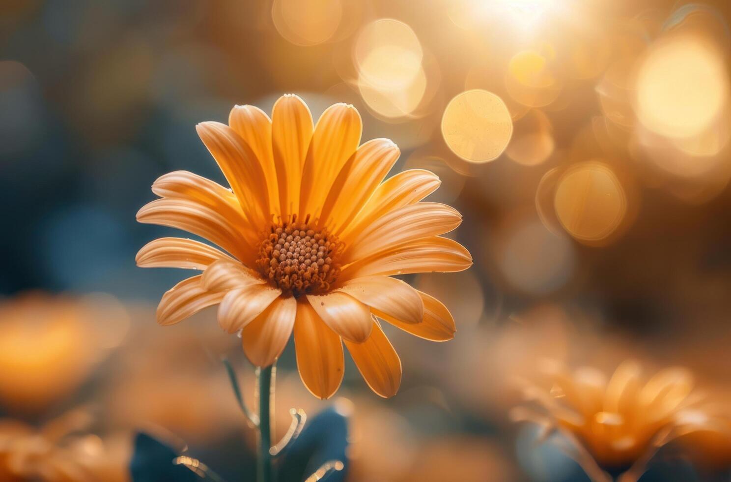 AI generated an orange flower washed with sunlight over the sun photo