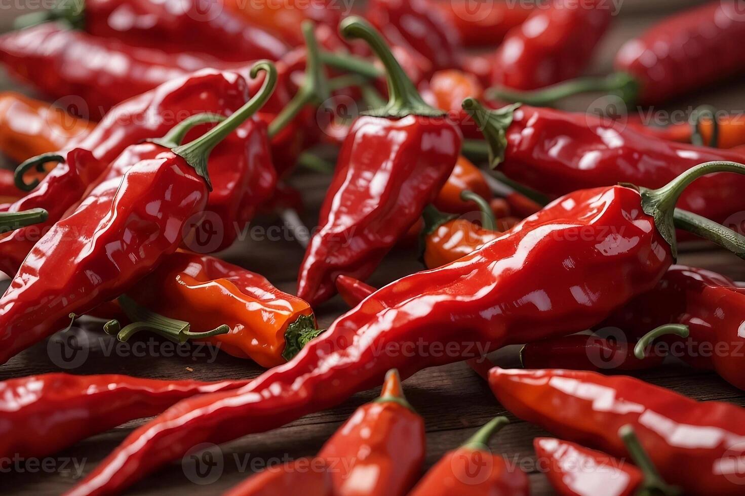 AI generated Spicy red chili peppers close-up. photo