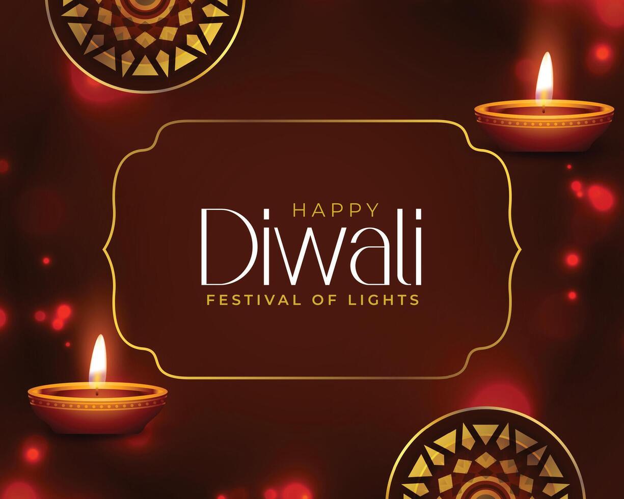 happy diwali festival of lights decorative background with oil lamp vector