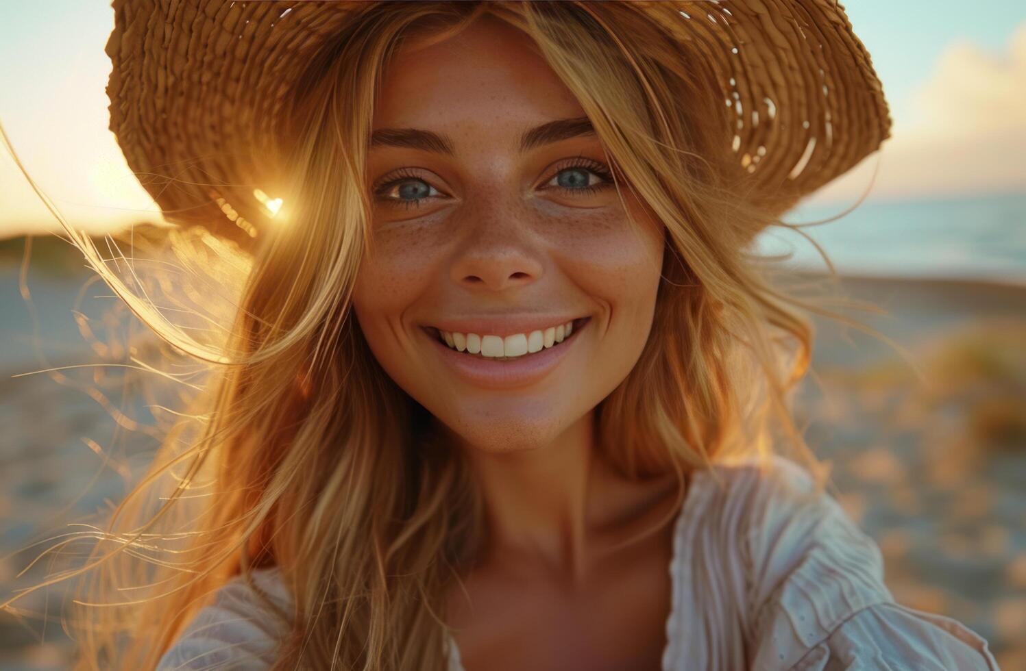 AI generated woman taking selfie in hat woman photo