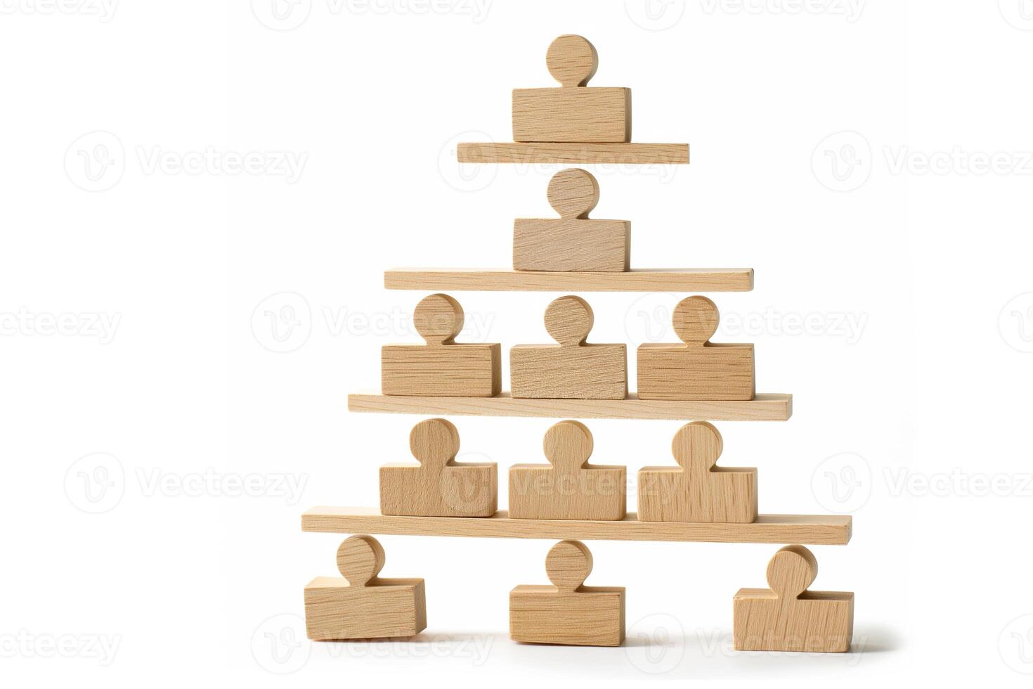 AI generated Wooden Board Strategy Diverse group of people organization chart on a white background photo