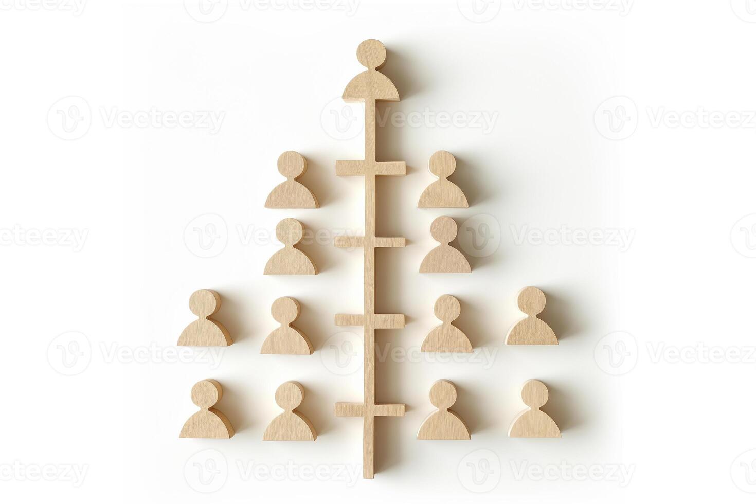 ai generado de madera tablero estrategia diverso grupo de personas organización gráfico en un blanco antecedentes foto