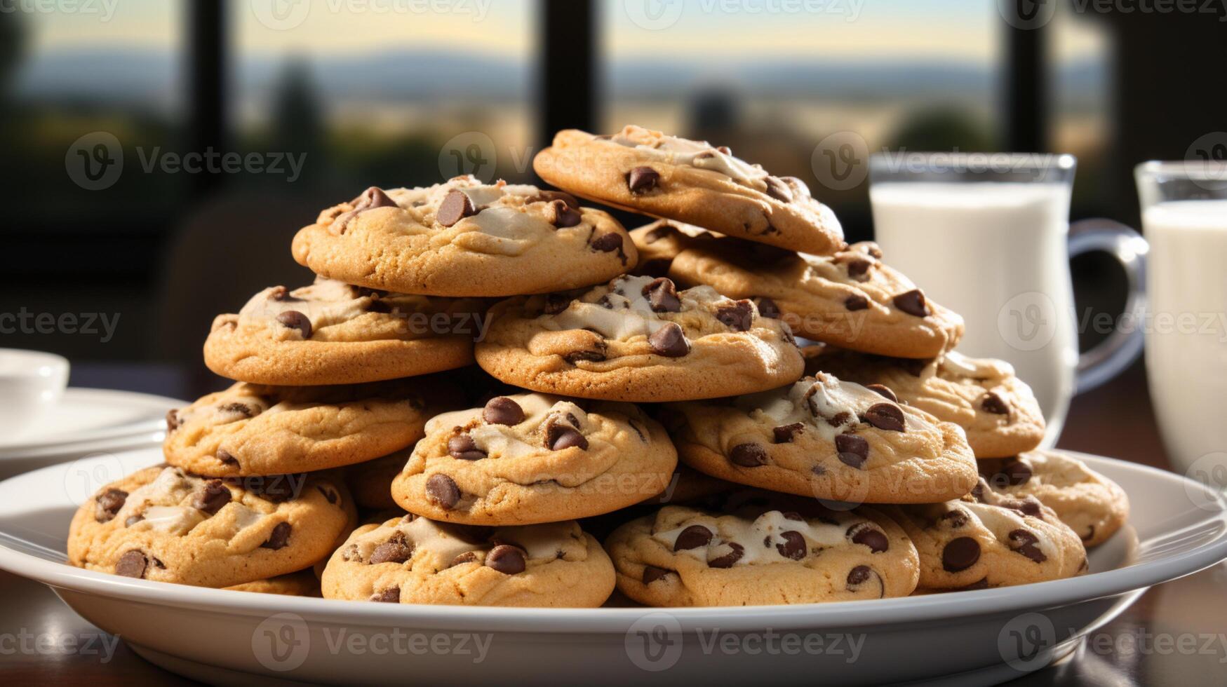 AI generated Chocolate chip cookie brown biscuit for kids snack photo