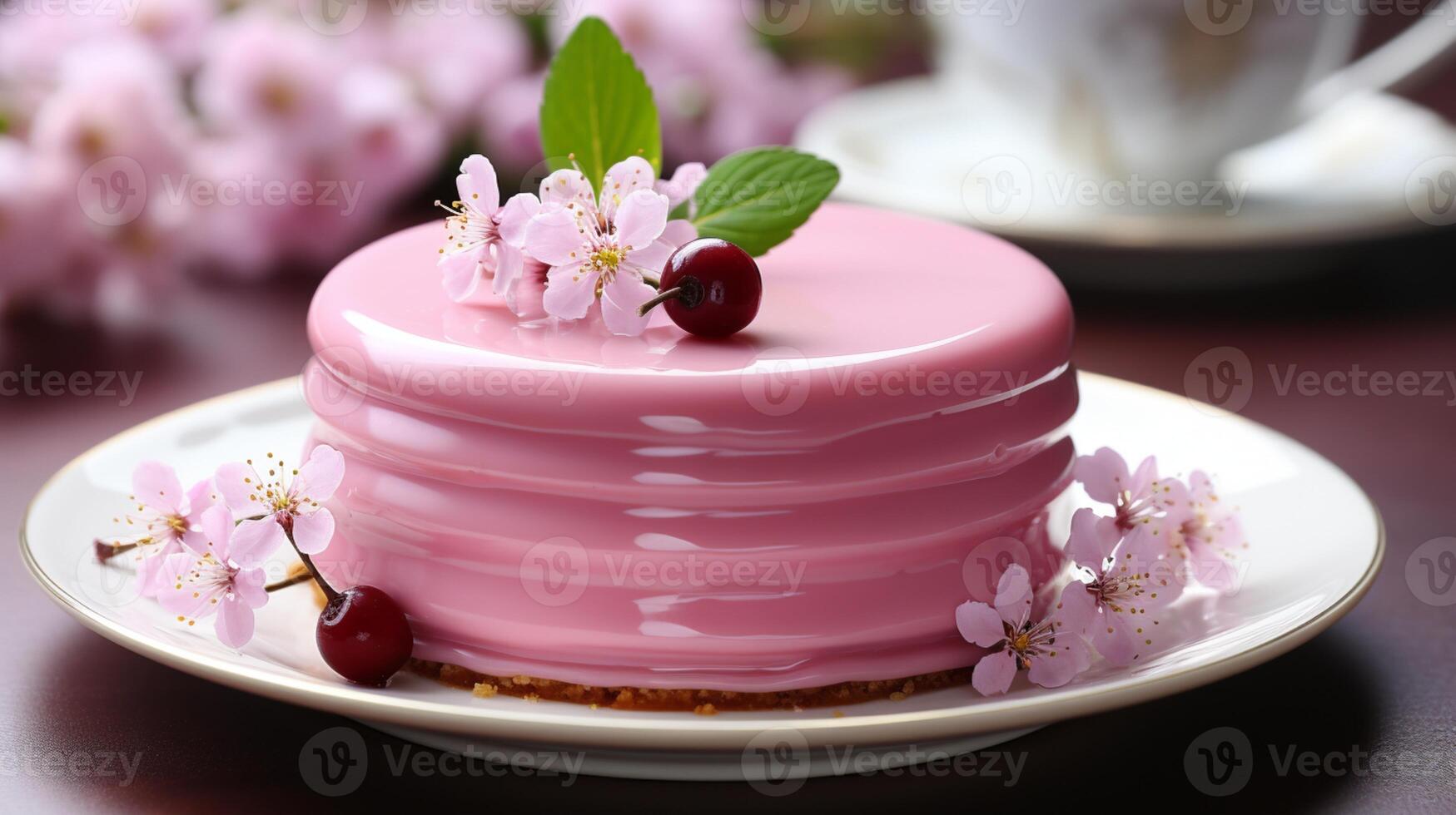 AI generated Pink cake with cream minimalist party celebration photo