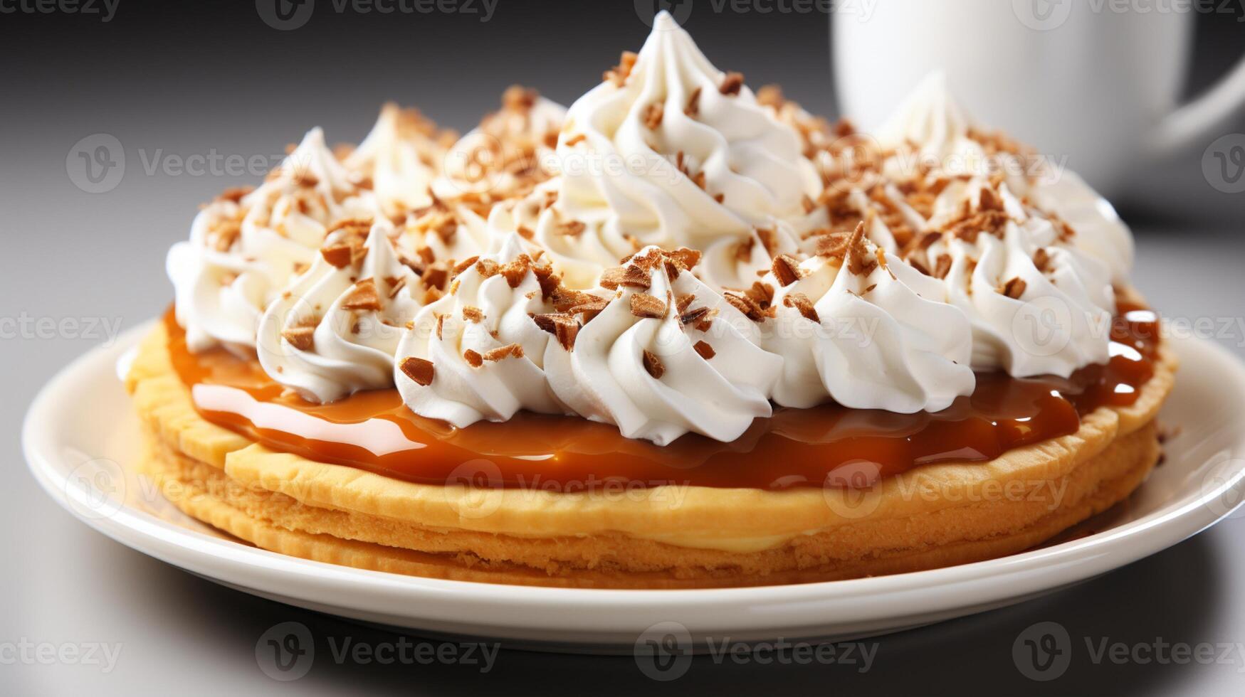 AI generated Pumpkin pie tart with cream topping cake photo