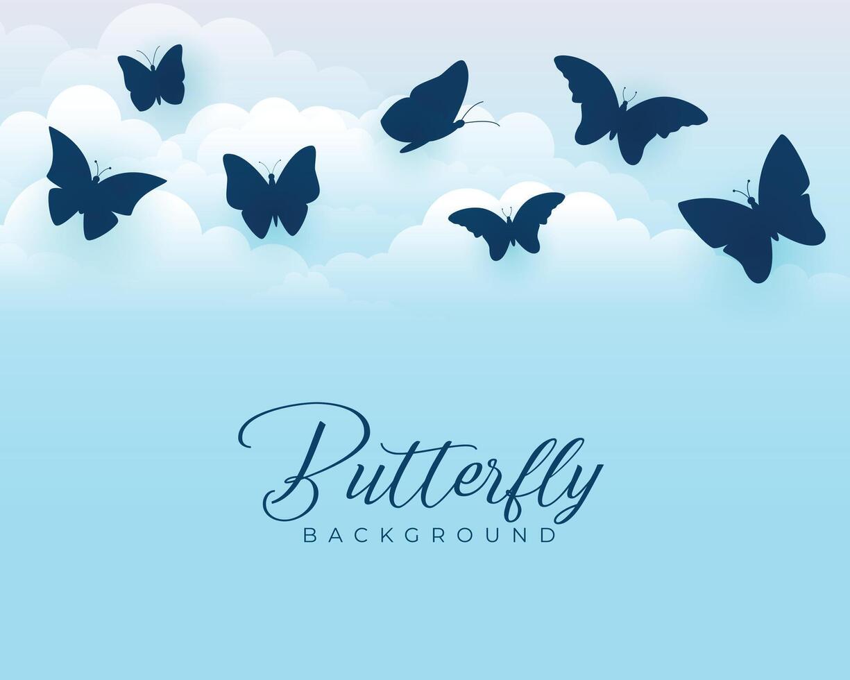 flock of flying butterflies background with cloud design vector